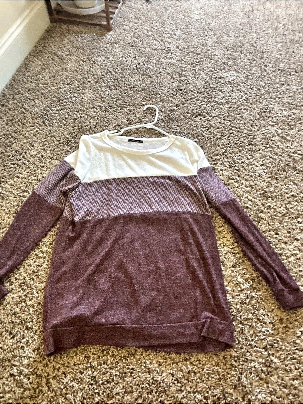 Pink Clover Color Block Long Sleeve Top in Burgundy & White